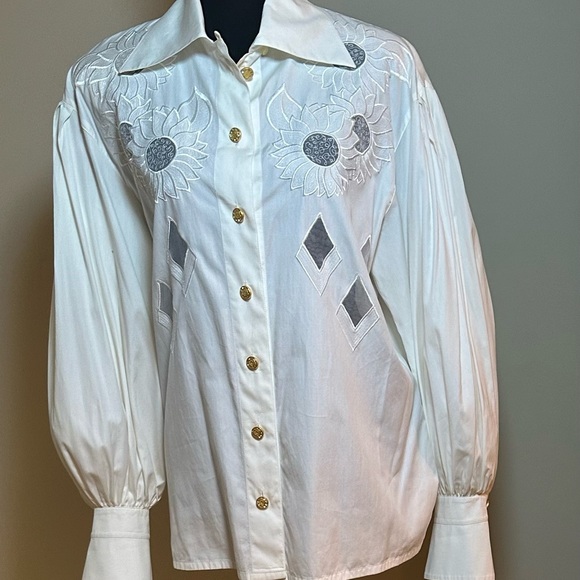 Vintage Escada Couture White Floral Cutout Blouse - Picture 2 of 12